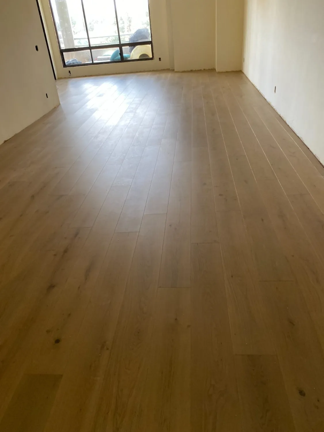 Honey-toned oak hardwood flooring in a living room with natural light