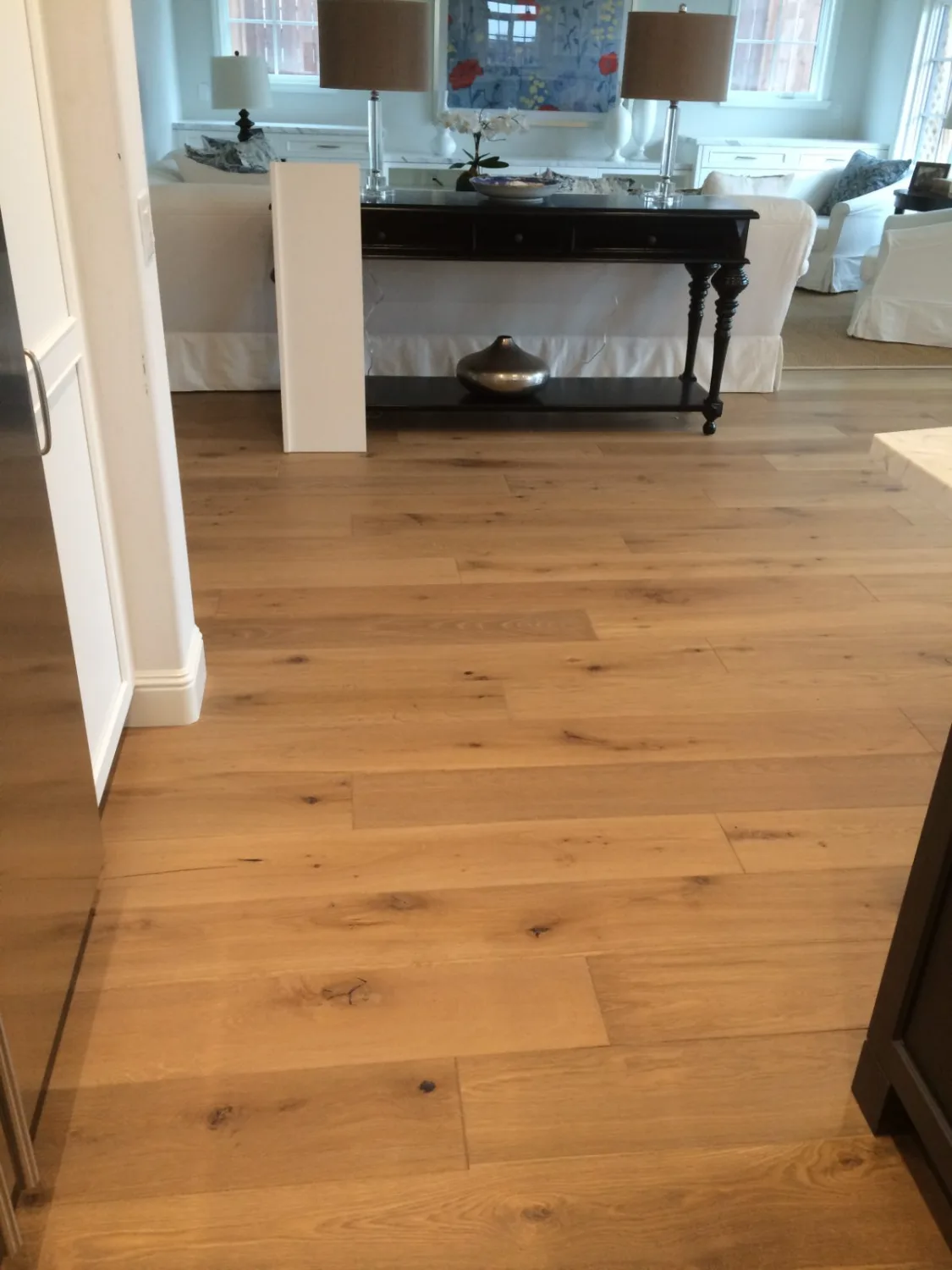 Solid oak hardwood flooring in a living room