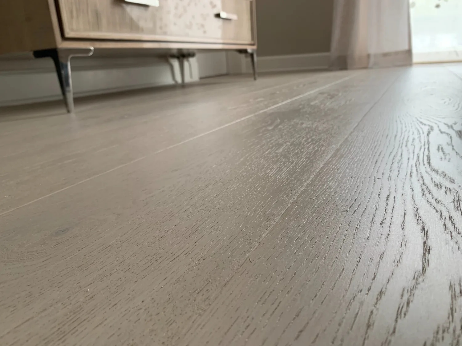 Close-up of white oak hardwood flooring grain