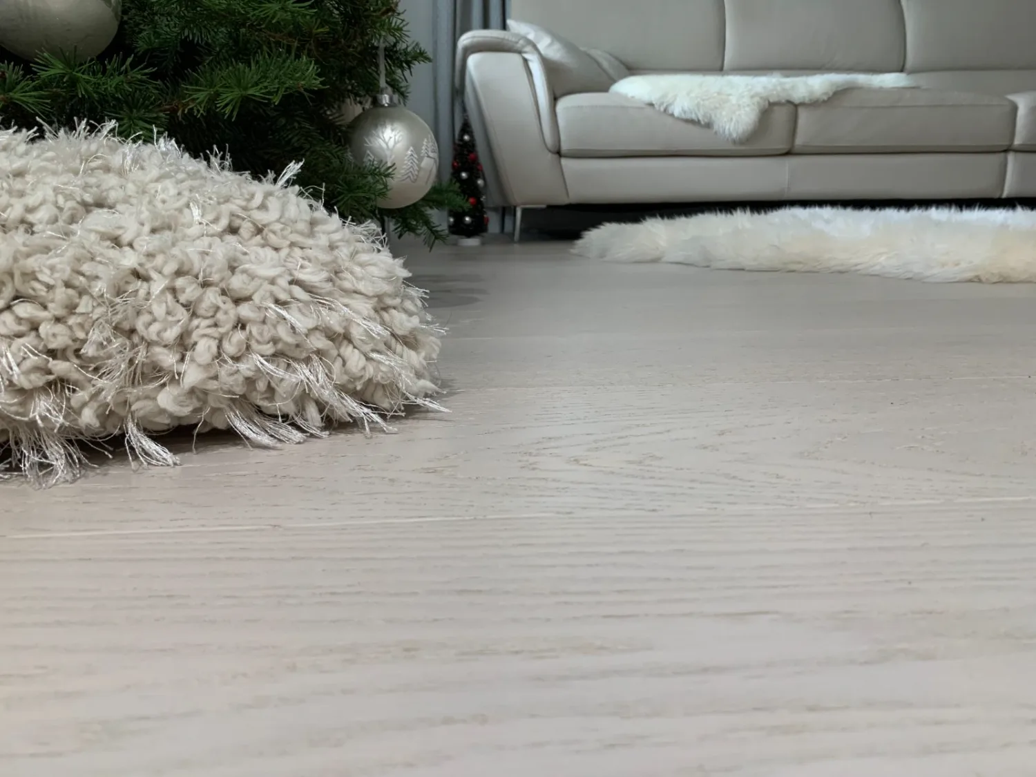 White oak hardwood flooring in a finished living space