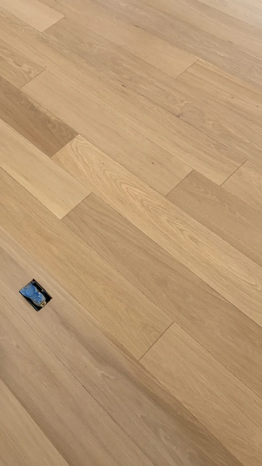 Close-up of character oak hardwood flooring boards