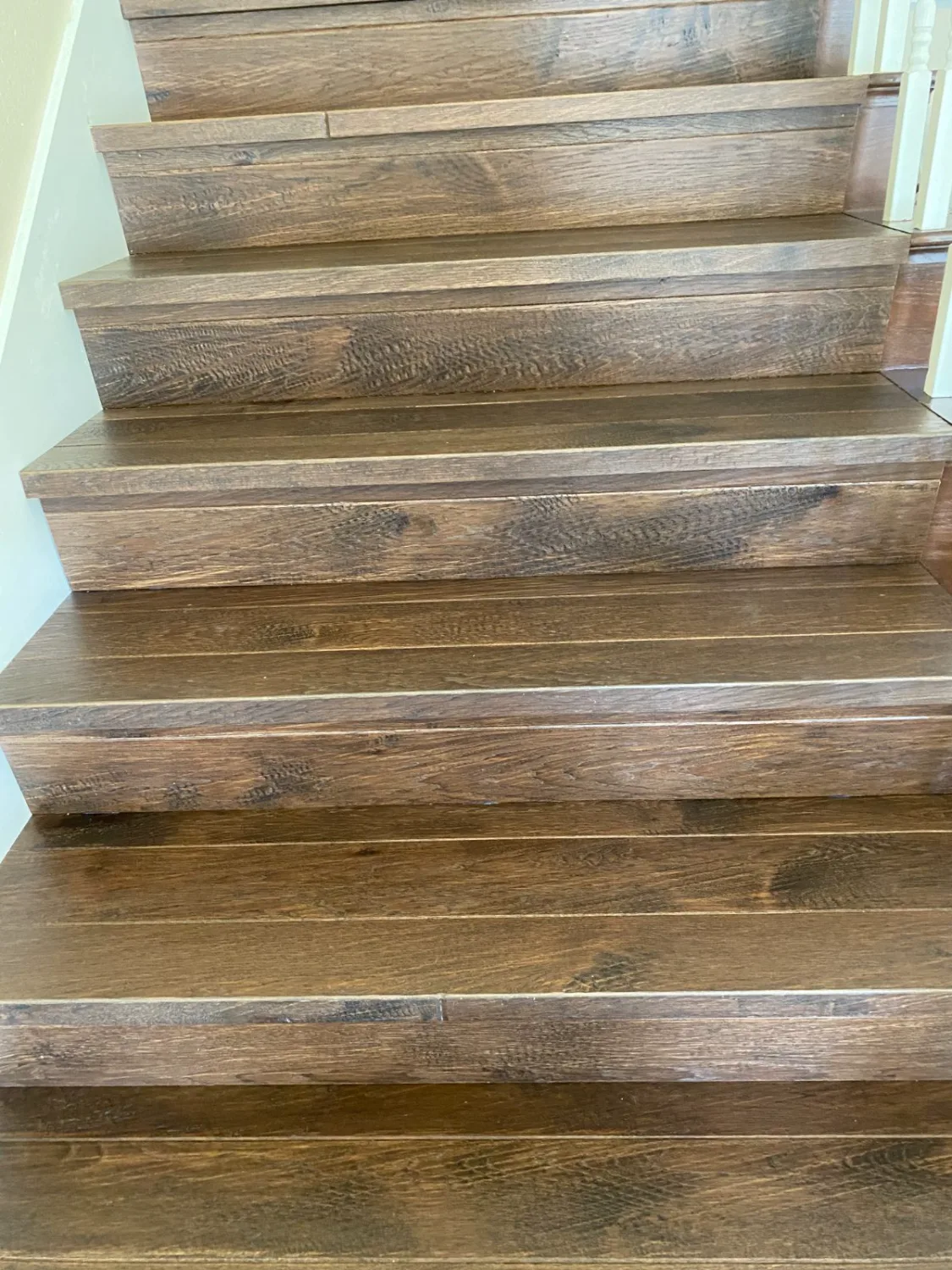 Distressed oak hardwood stair treads and risers