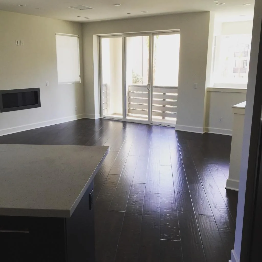 Dark laminate wood flooring in a living room