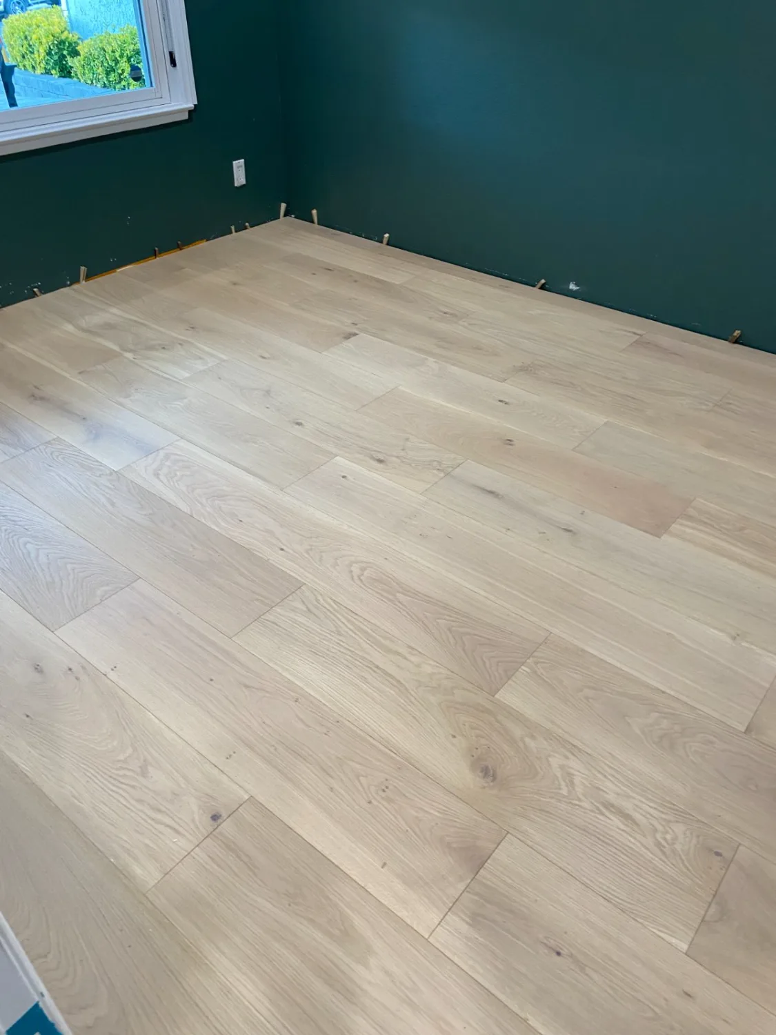 Glossy refinished hardwood floor in an open room